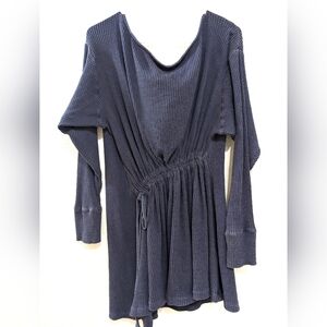 Free People Josie Thermal Dress XS Blue Wide Off The Shoulder Ruched‎ Middle